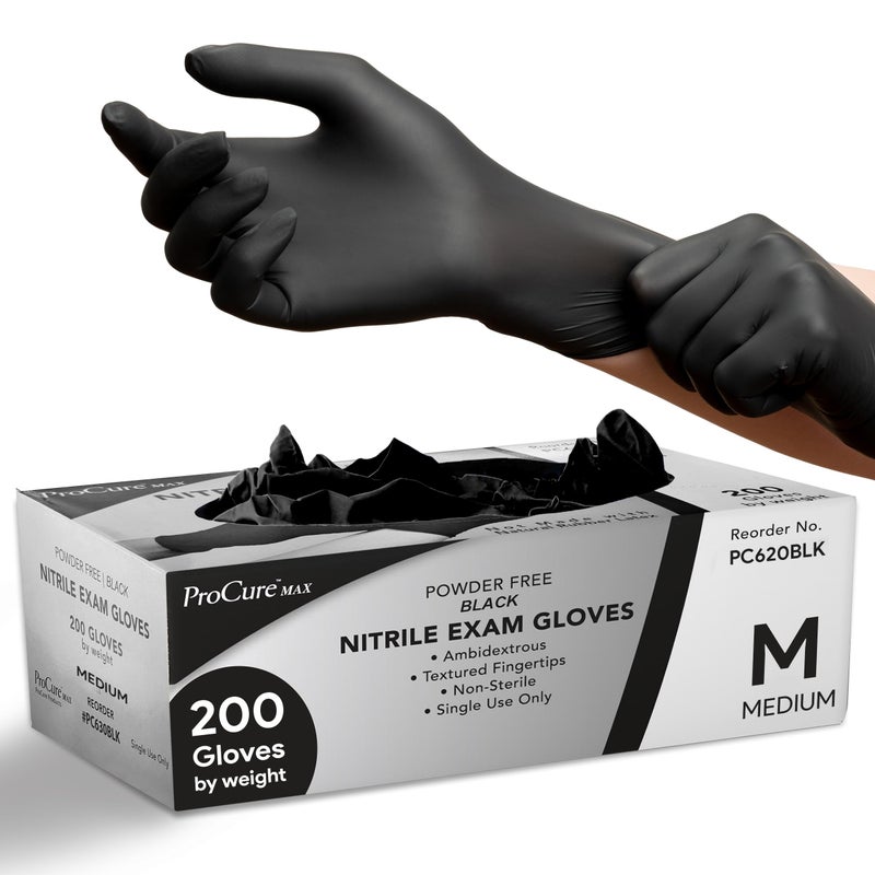 ProCure Black Nitrile Disposable Gloves Medium | 200-Pack | Latex-Free for Medical, Surgical, Cleaning, Food Prep, Cooking, Tattoo - Image 1